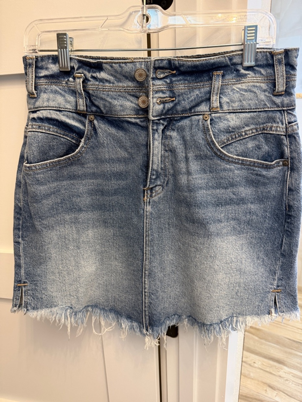 KanCan Light Blue Distressed Denim Mini Skirt